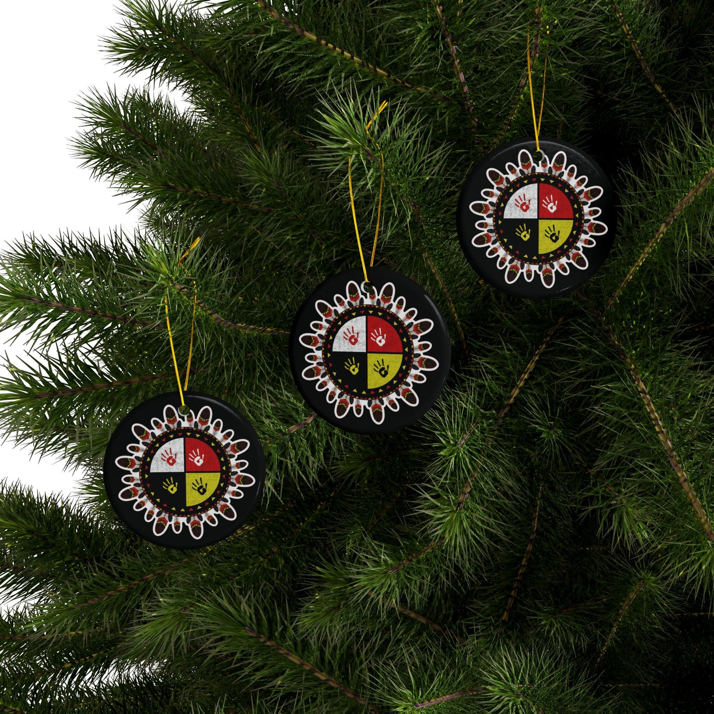 Medicine Wheel Ceramic Ornament (Two-Sided) — Black