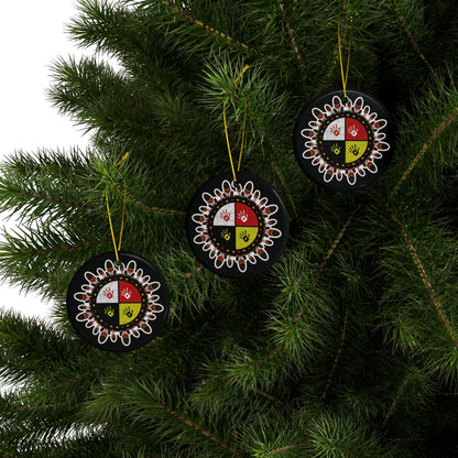 Medicine Wheel Ceramic Ornament (Two-Sided) — Black