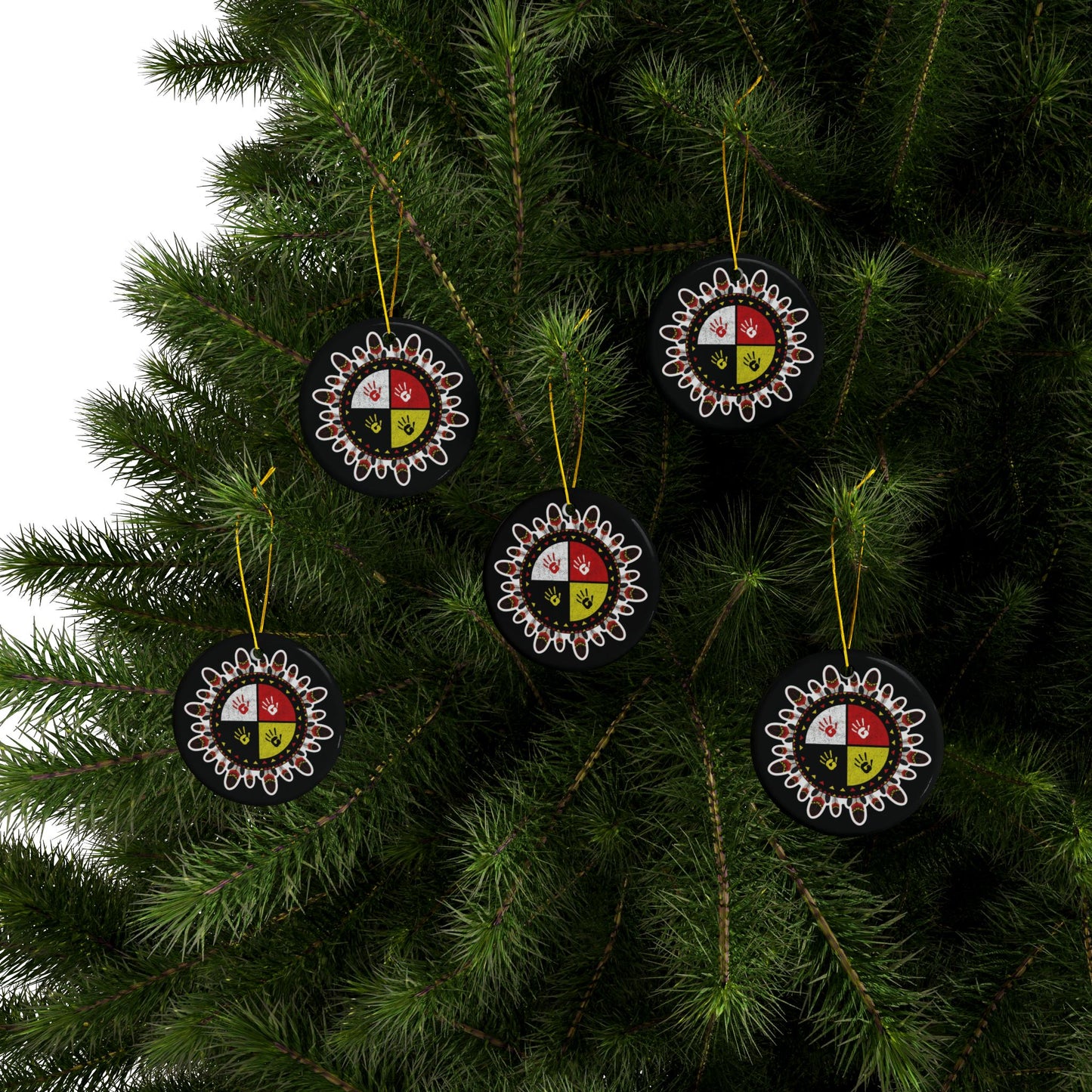 Medicine Wheel Ceramic Ornament (Two-Sided) — Black