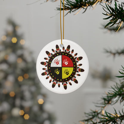 Medicine Wheel Ceramic Ornament (Two-Sided) — White