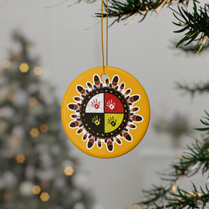 Medicine Wheel Ceramic Ornament (Two-Sided) — Yellow