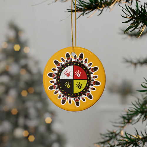 Medicine Wheel Ceramic Ornament (Two-Sided) — Yellow