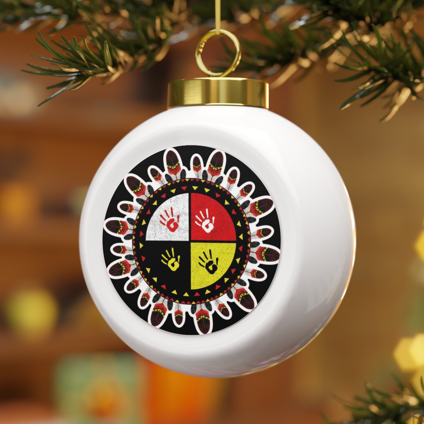 Medicine Wheel Round Christmas Ornament (Bells/Tree)