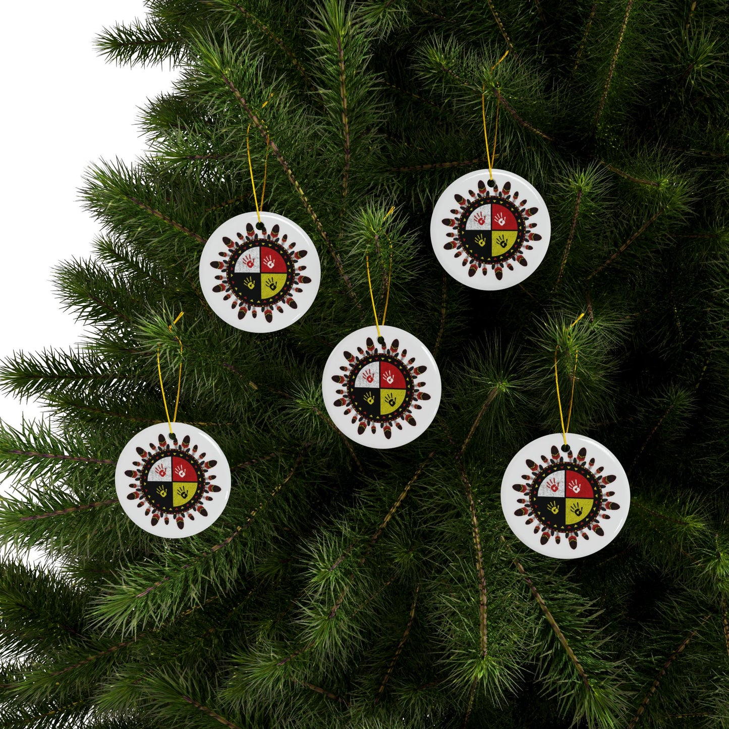 Medicine Wheel Ceramic Ornament (Two-Sided) — White