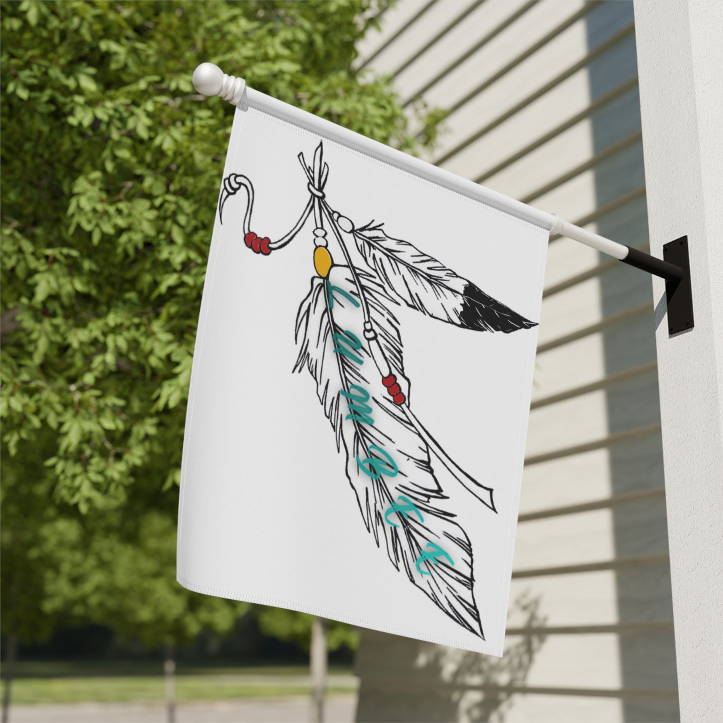 Lumbee Feather Double-Sided Flag | White