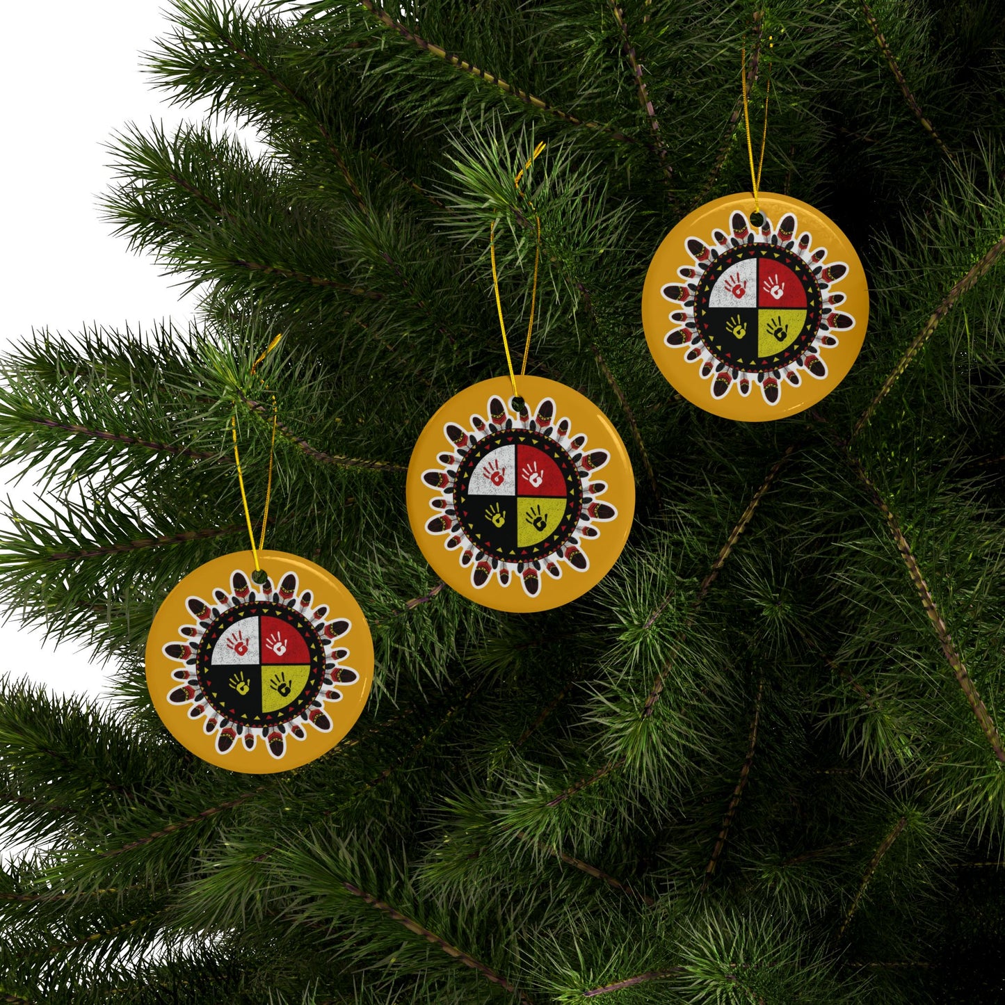 Medicine Wheel Ceramic Ornament (Two-Sided) — Yellow