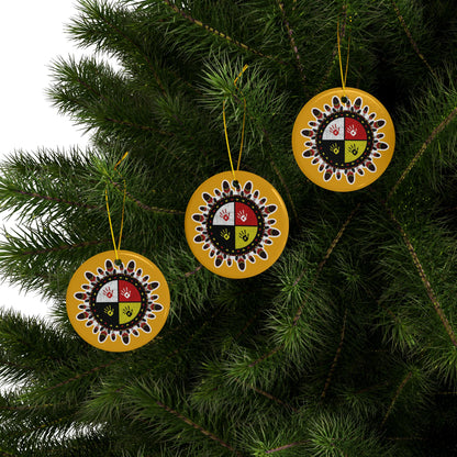 Medicine Wheel Ceramic Ornament (Two-Sided) — Yellow