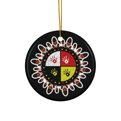 Medicine Wheel Ceramic Ornament (Two-Sided) — Black