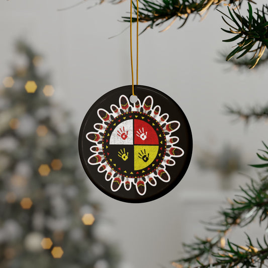 Medicine Wheel Ceramic Ornament (Two-Sided) — Black