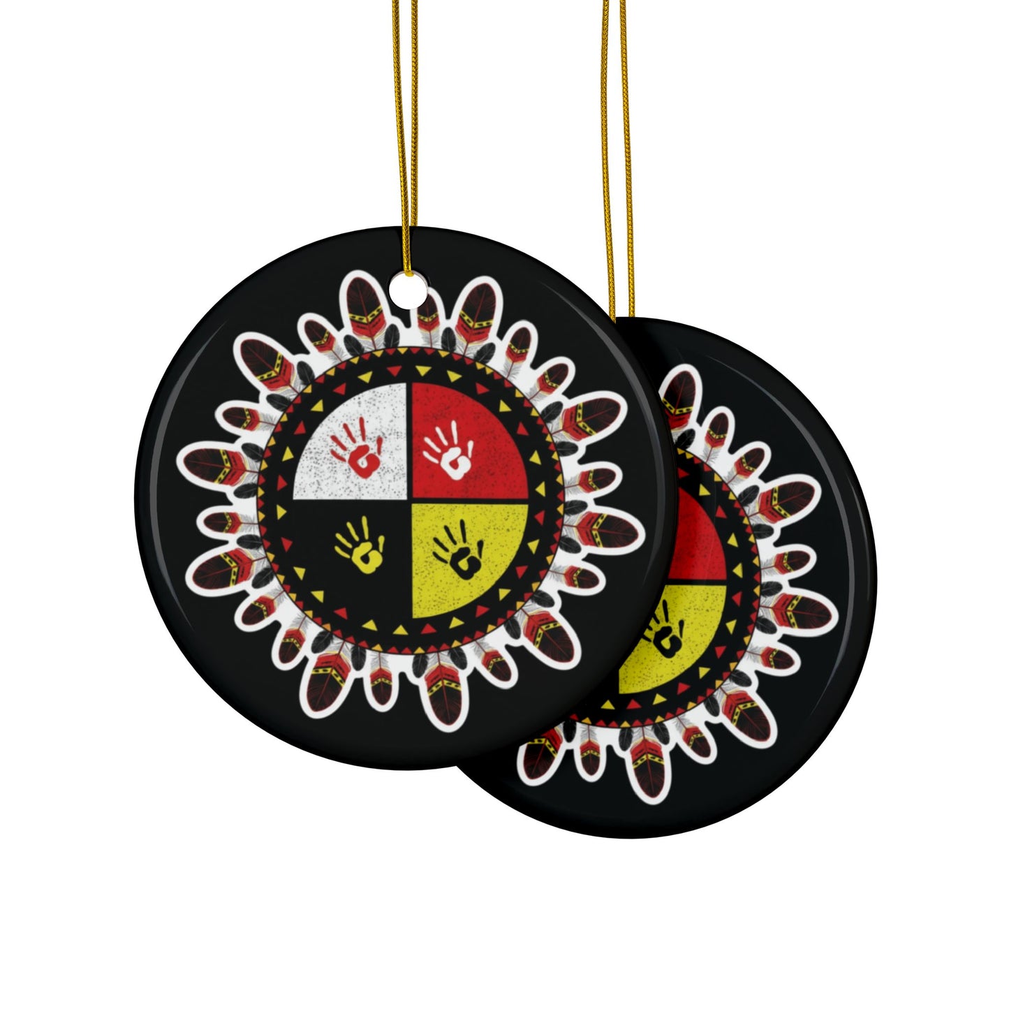 Medicine Wheel Ceramic Ornament (Two-Sided) — Black