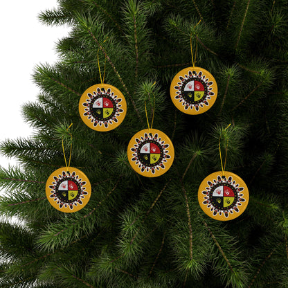 Medicine Wheel Ceramic Ornament (Two-Sided) — Yellow
