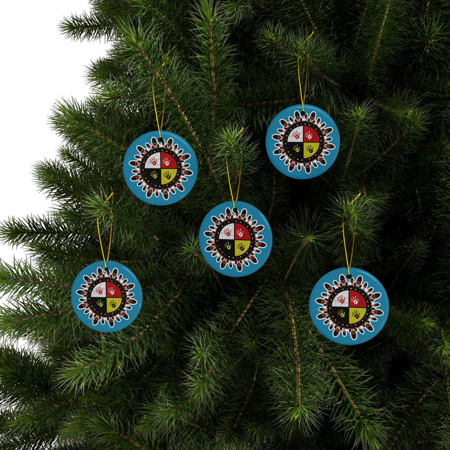 Medicine Wheel Ceramic Ornament (Two-Sided) — Turquoise