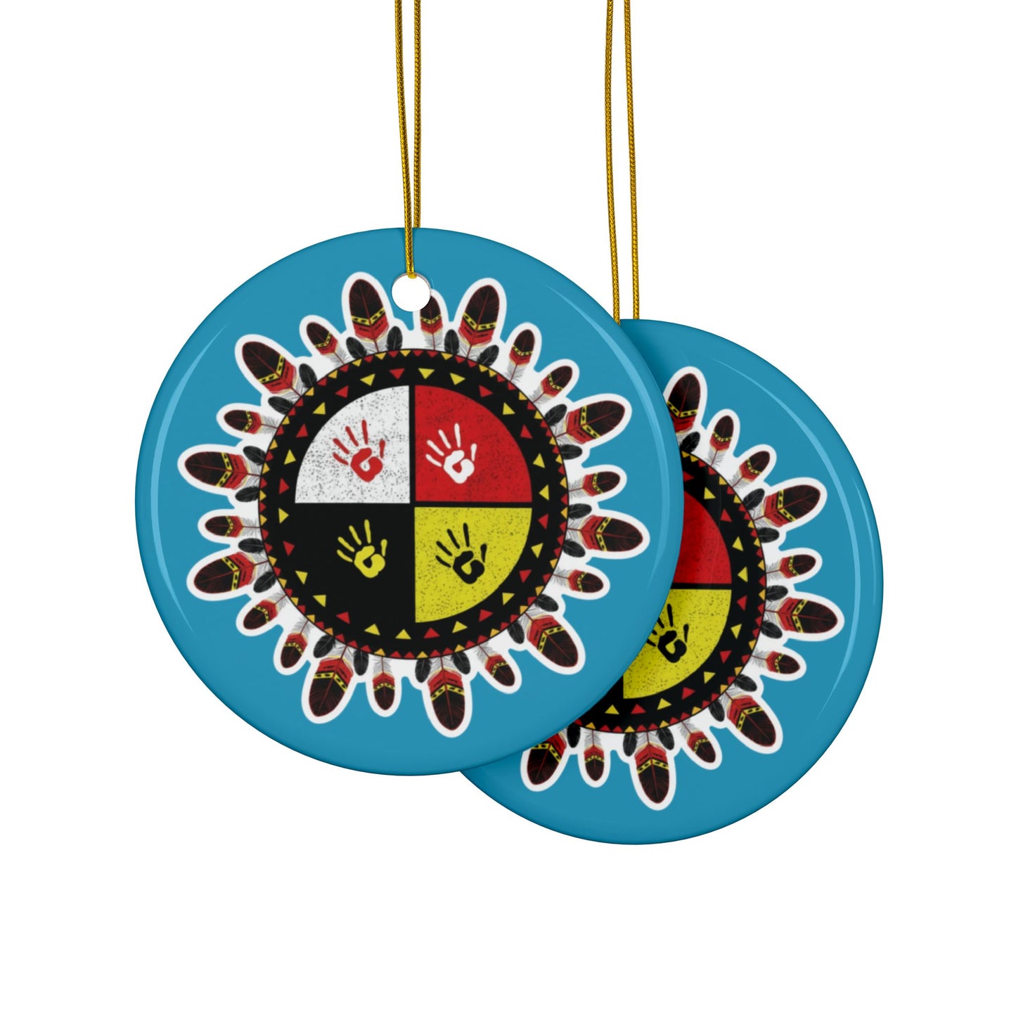 Medicine Wheel Ceramic Ornament (Two-Sided) — Turquoise