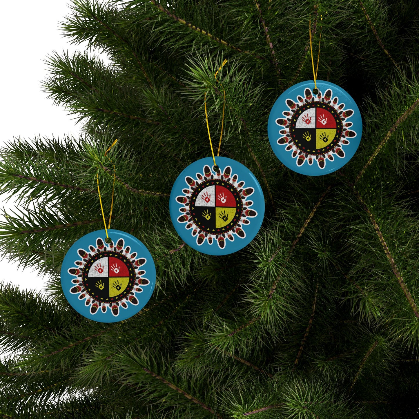 Medicine Wheel Ceramic Ornament (Two-Sided) — Turquoise