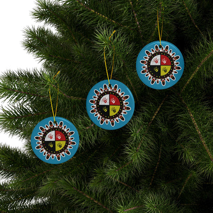 Medicine Wheel Ceramic Ornament (Two-Sided) — Turquoise
