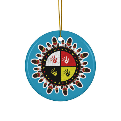 Medicine Wheel Ceramic Ornament (Two-Sided) — Turquoise