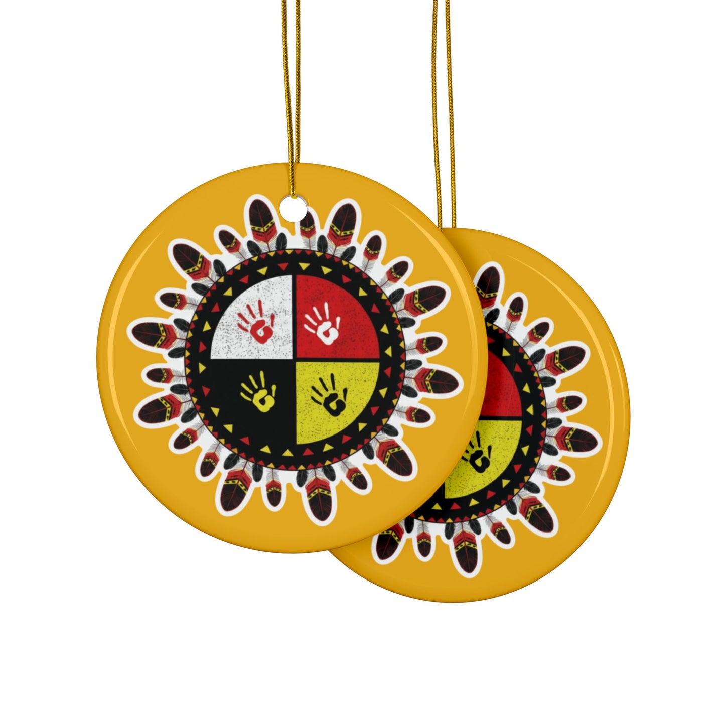 Medicine Wheel Ceramic Ornament (Two-Sided) — Yellow