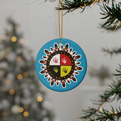 Medicine Wheel Ceramic Ornament (Two-Sided) — Turquoise