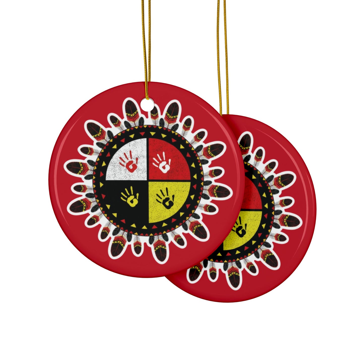 Medicine Wheel Ceramic Ornament (Two-Sided) — Red