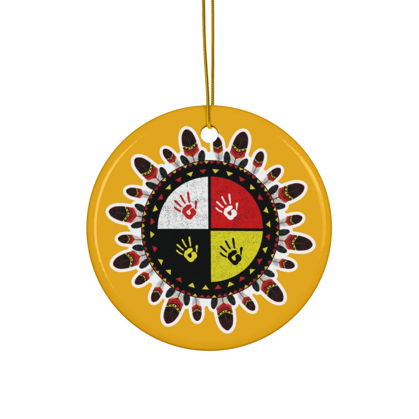 Medicine Wheel Ceramic Ornament (Two-Sided) — Yellow