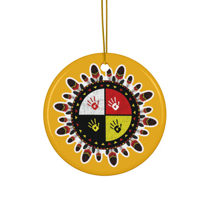 Medicine Wheel Ceramic Ornament (Two-Sided) — Yellow