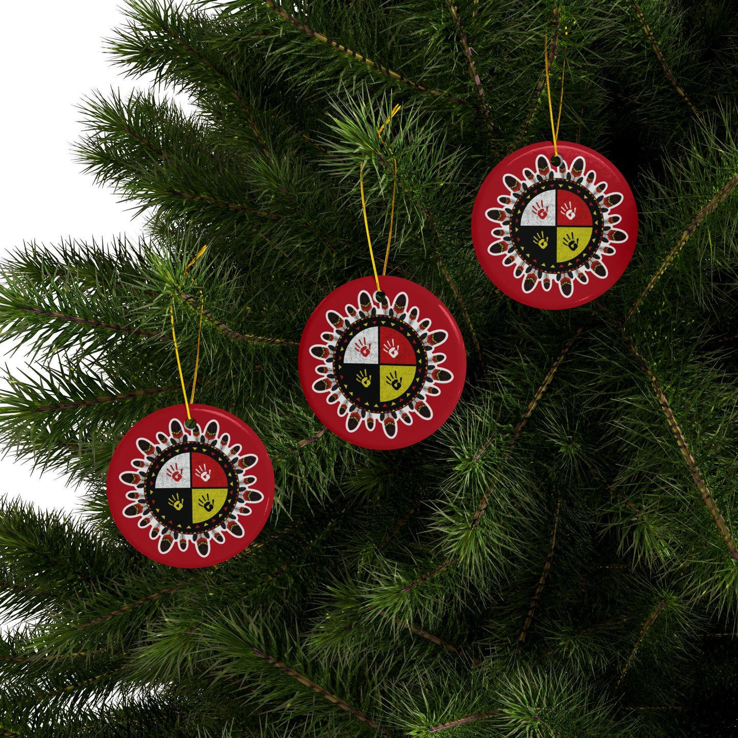 Medicine Wheel Ceramic Ornament (Two-Sided) — Red
