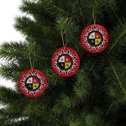 Medicine Wheel Ceramic Ornament (Two-Sided) — Red