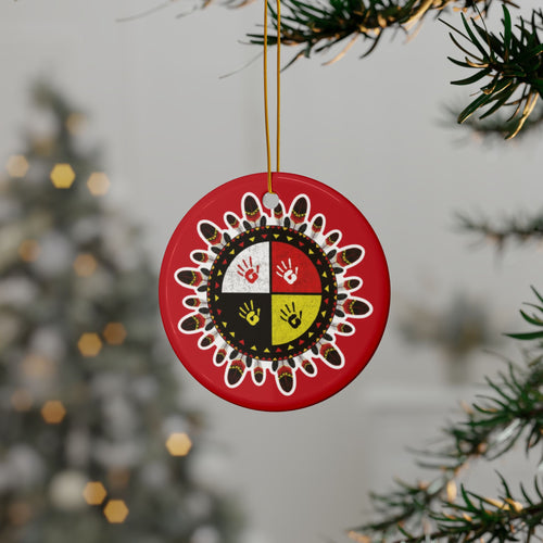 Medicine Wheel Ceramic Ornament (Two-Sided) — Red