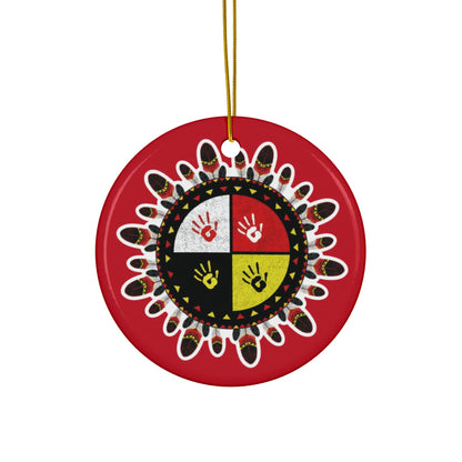 Medicine Wheel Ceramic Ornament (Two-Sided) — Red
